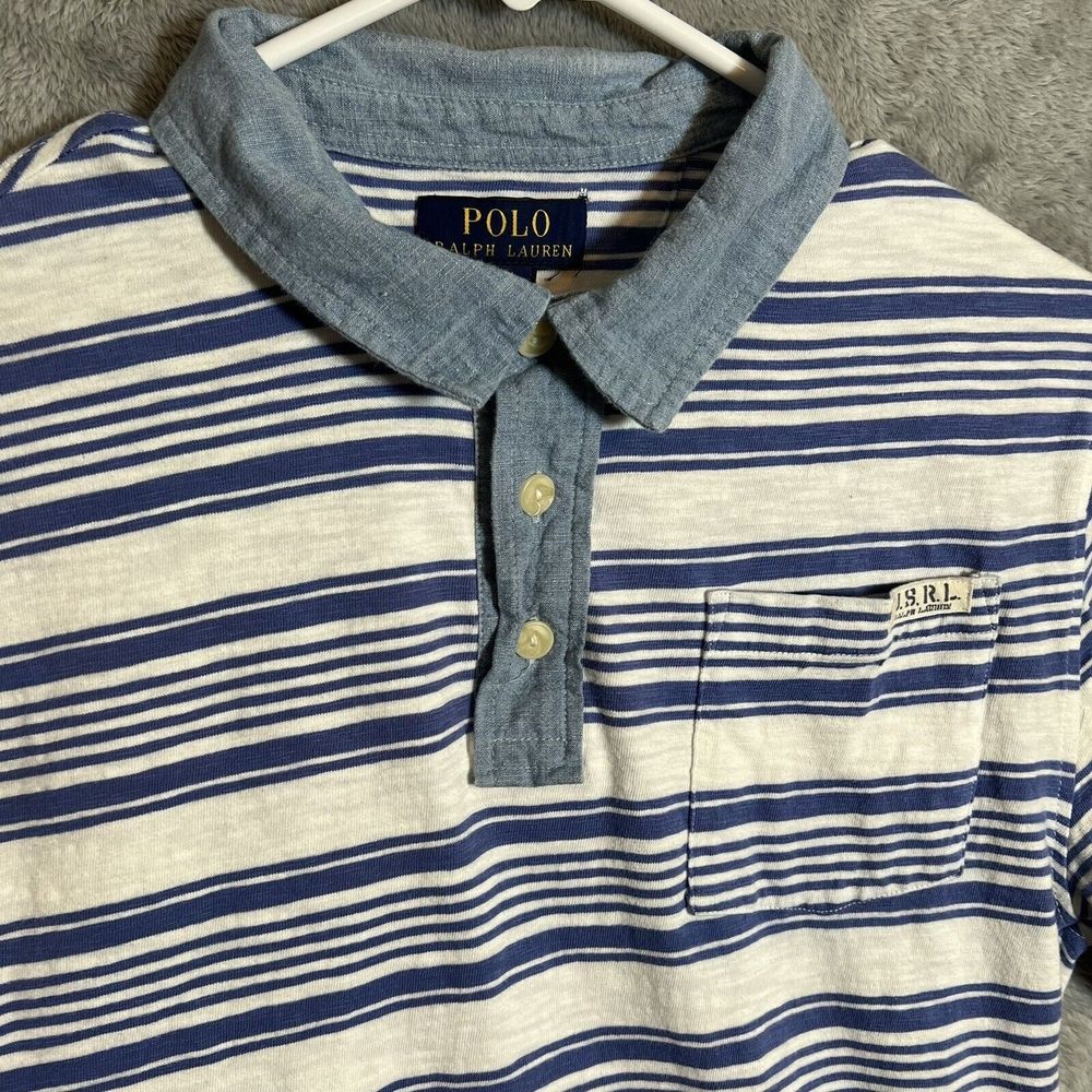 Polo Ralph Lauren Boys Size XL 18/20 Blue Stripes Short‎ Sleeves Preppy Pocket